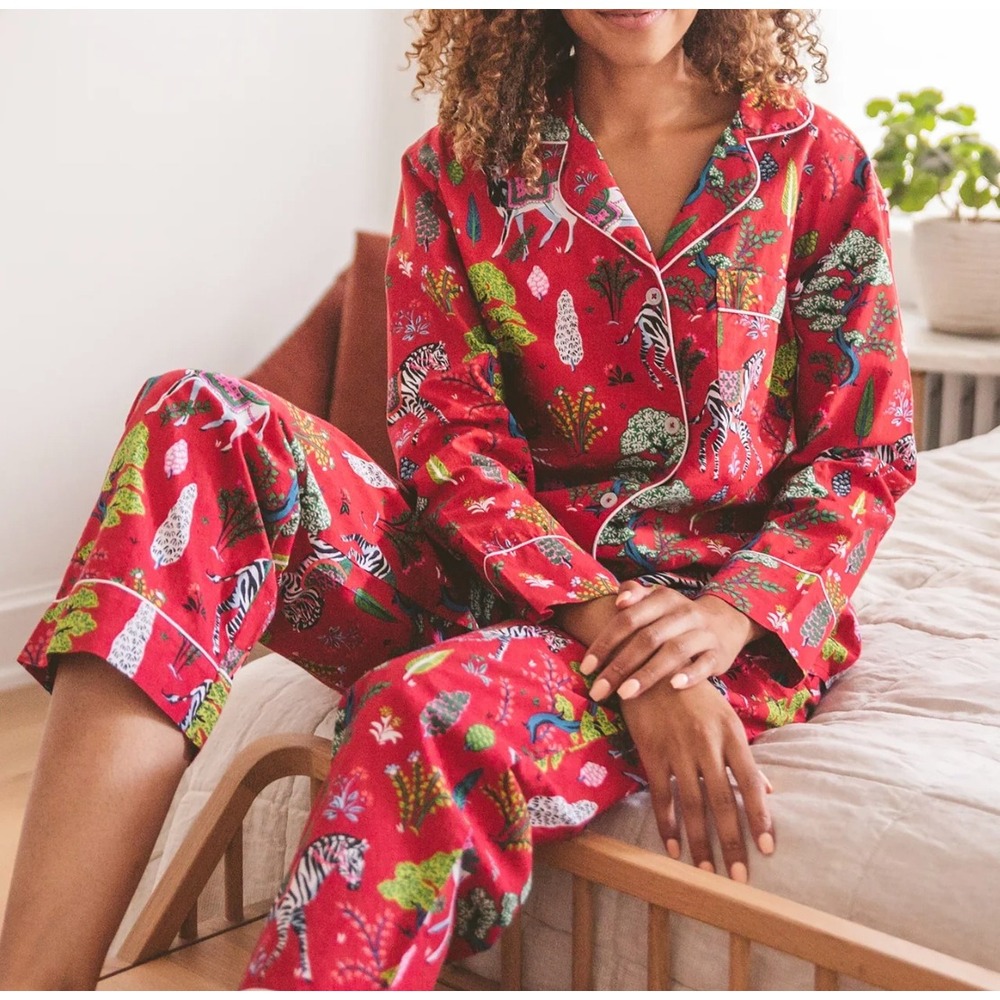 Printfresh Women 100% Cotton Pajama Set L Ruby Antelope Forest Zebra Long Sleep